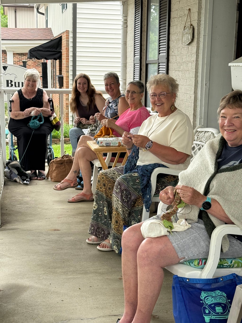 World Wide Knit in Public Day on the porch